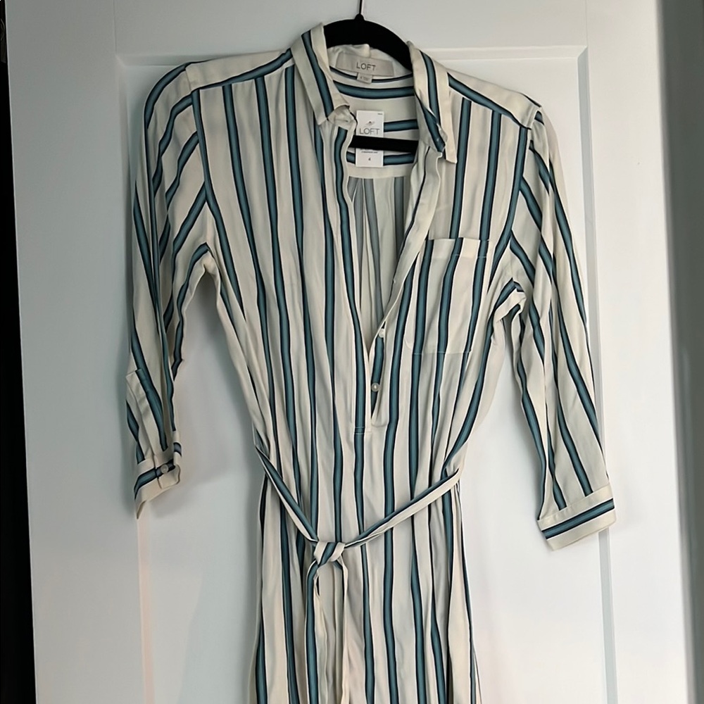 LOFT Blue and White Striped Dress